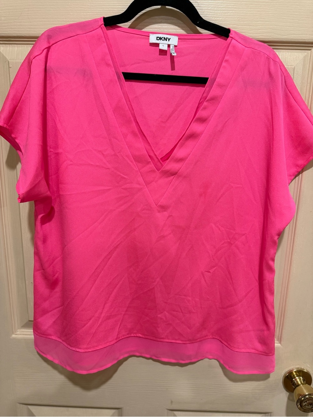 DKNY Hot Pink V-Neck Blouse